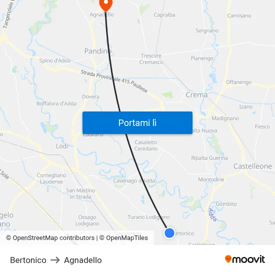 Bertonico to Agnadello map
