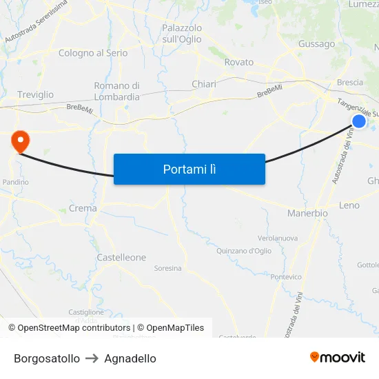 Borgosatollo to Agnadello map