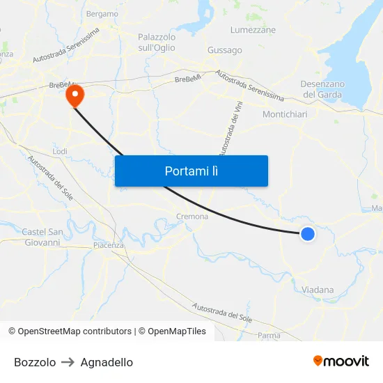 Bozzolo to Agnadello map