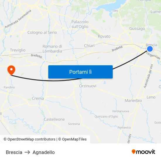 Brescia to Agnadello map