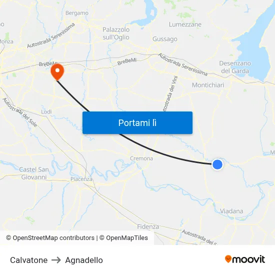 Calvatone to Agnadello map