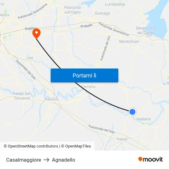 Casalmaggiore to Agnadello map