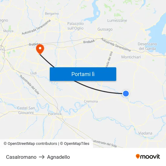 Casalromano to Agnadello map