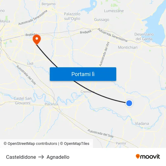 Casteldidone to Agnadello map