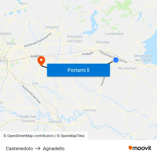 Castenedolo to Agnadello map