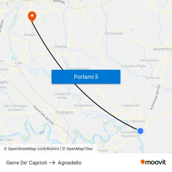 Gerre De' Caprioli to Agnadello map