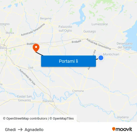 Ghedi to Agnadello map