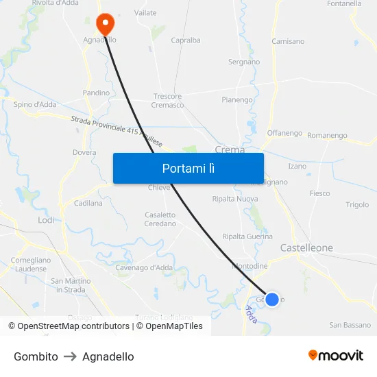 Gombito to Agnadello map