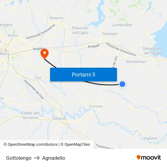 Gottolengo to Agnadello map