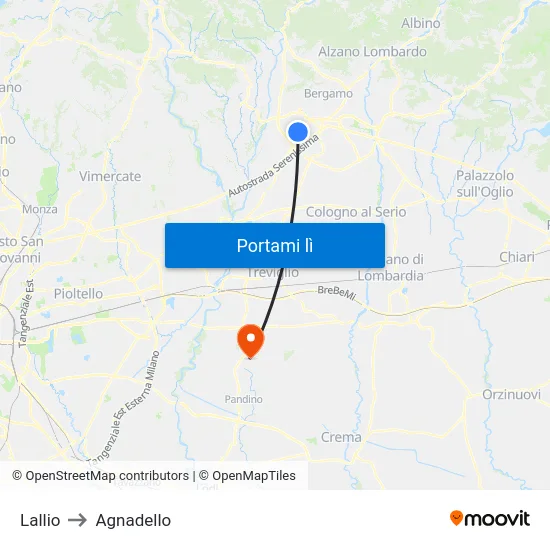 Lallio to Agnadello map