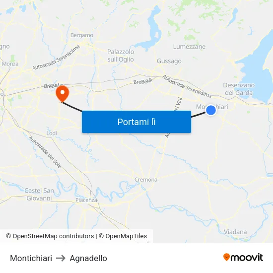 Montichiari to Agnadello map