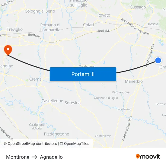 Montirone to Agnadello map
