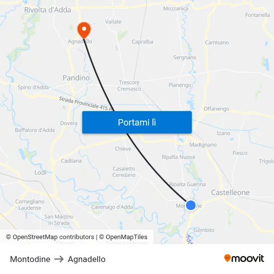 Montodine to Agnadello map