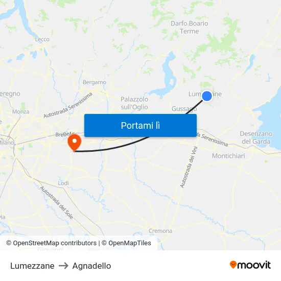 Lumezzane to Agnadello map
