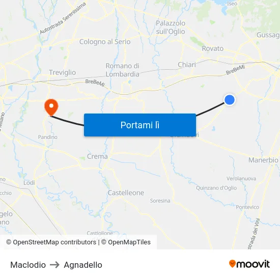 Maclodio to Agnadello map