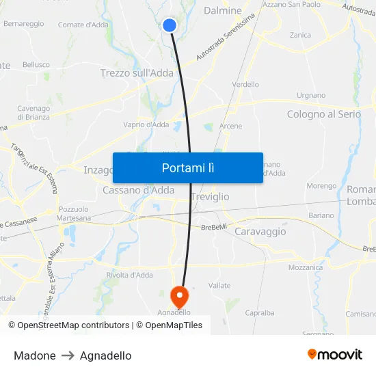 Madone to Agnadello map