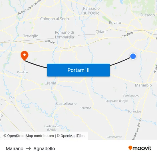 Mairano to Agnadello map