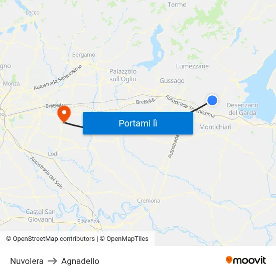 Nuvolera to Agnadello map