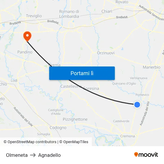 Olmeneta to Agnadello map