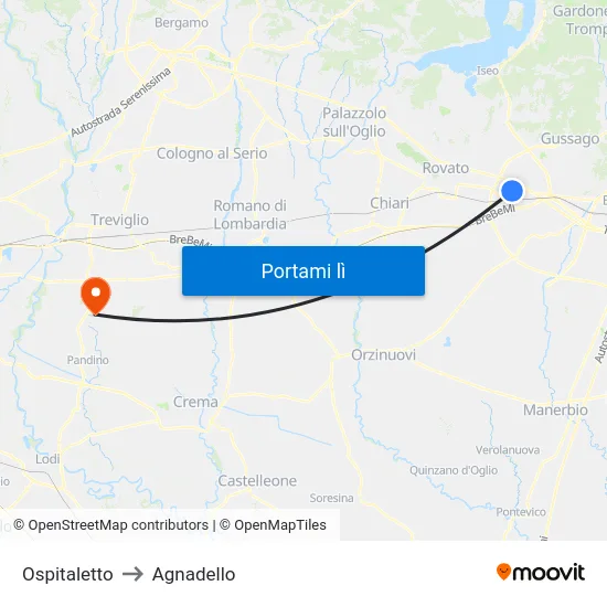Ospitaletto to Agnadello map