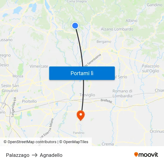Palazzago to Agnadello map