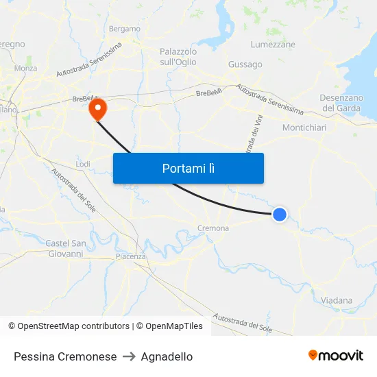 Pessina Cremonese to Agnadello map