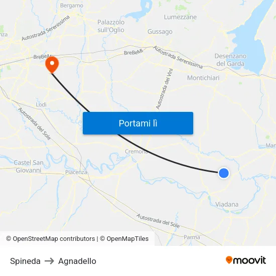 Spineda to Agnadello map