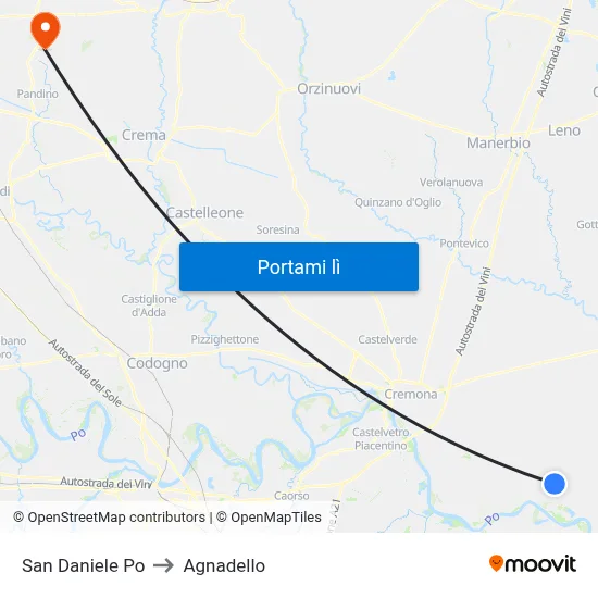 San Daniele Po to Agnadello map