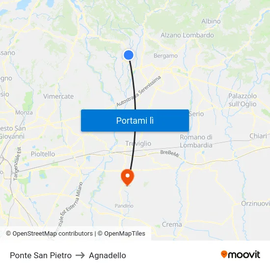Ponte San Pietro to Agnadello map