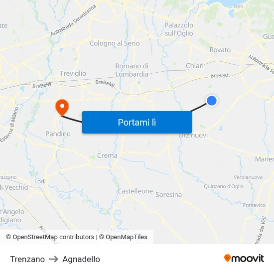 Trenzano to Agnadello map