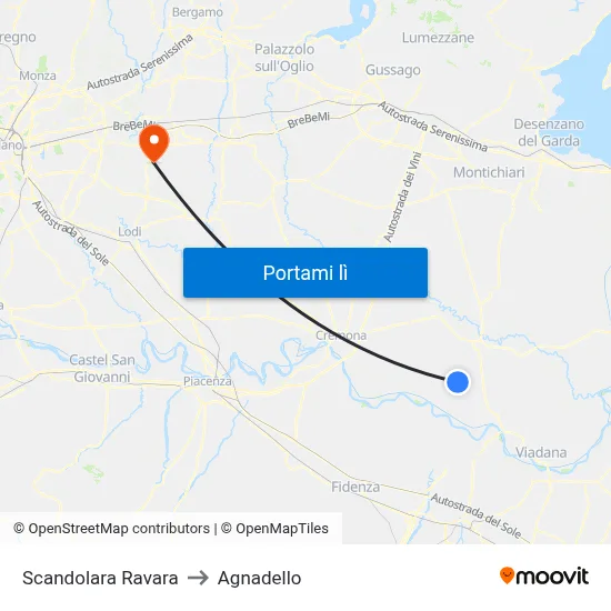 Scandolara Ravara to Agnadello map