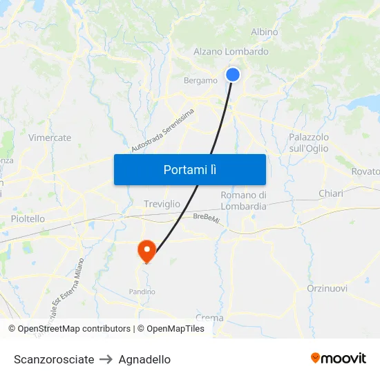 Scanzorosciate to Agnadello map