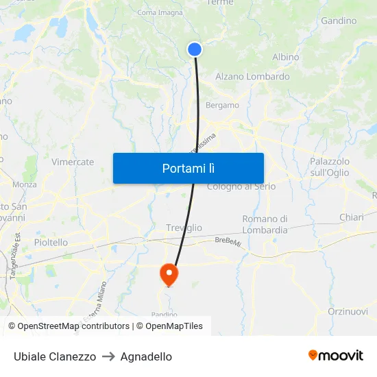 Ubiale Clanezzo to Agnadello map