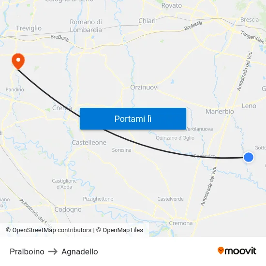 Pralboino to Agnadello map