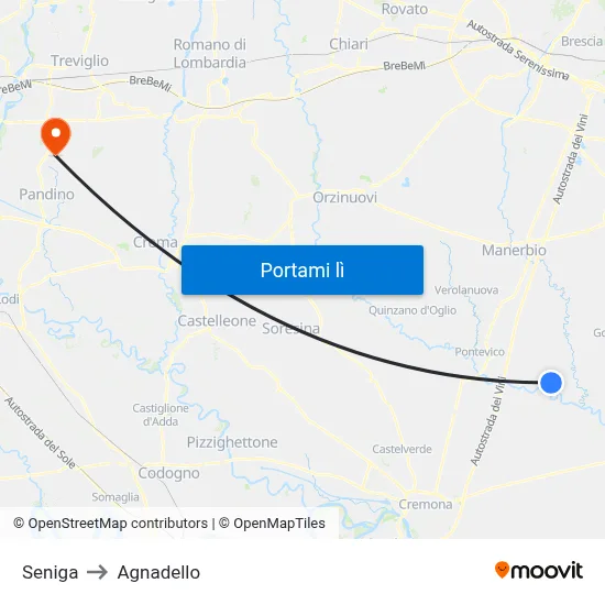Seniga to Agnadello map