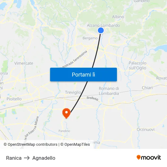 Ranica to Agnadello map