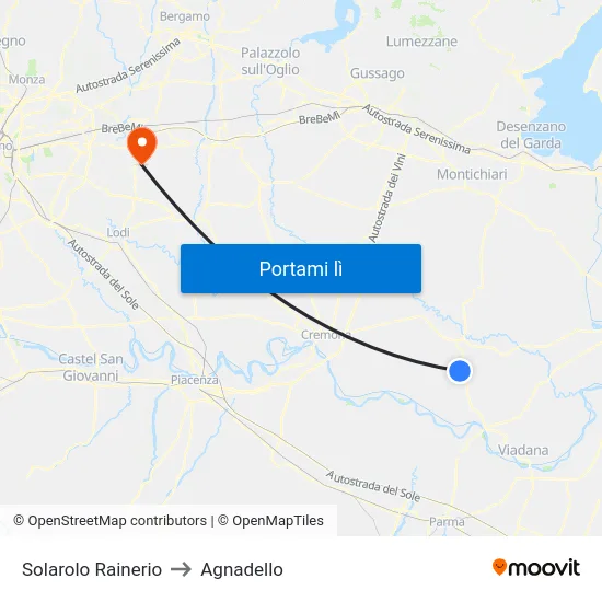 Solarolo Rainerio to Agnadello map