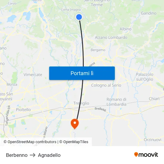 Berbenno to Agnadello map