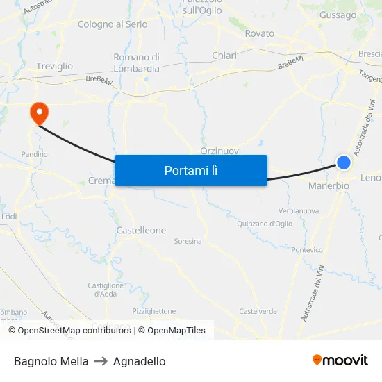 Bagnolo Mella to Agnadello map