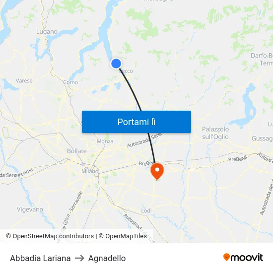 Abbadia Lariana to Agnadello map