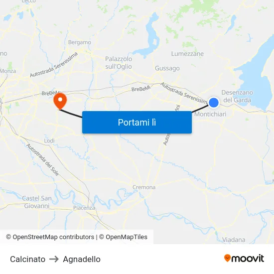 Calcinato to Agnadello map