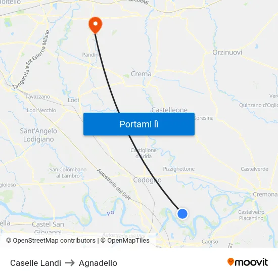 Caselle Landi to Agnadello map