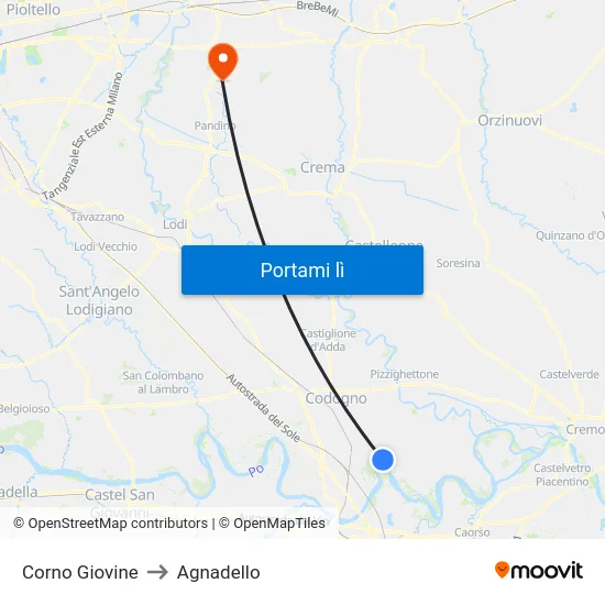 Corno Giovine to Agnadello map