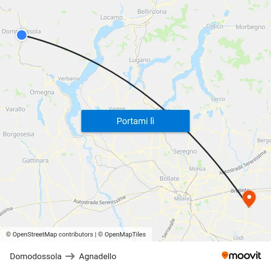 Domodossola to Agnadello map