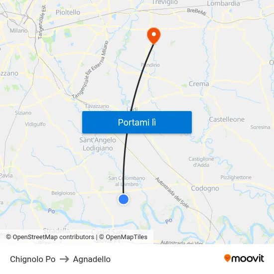 Chignolo Po to Agnadello map