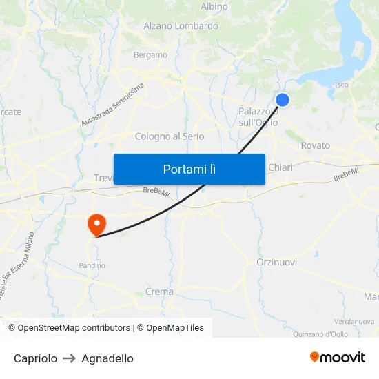 Capriolo to Agnadello map