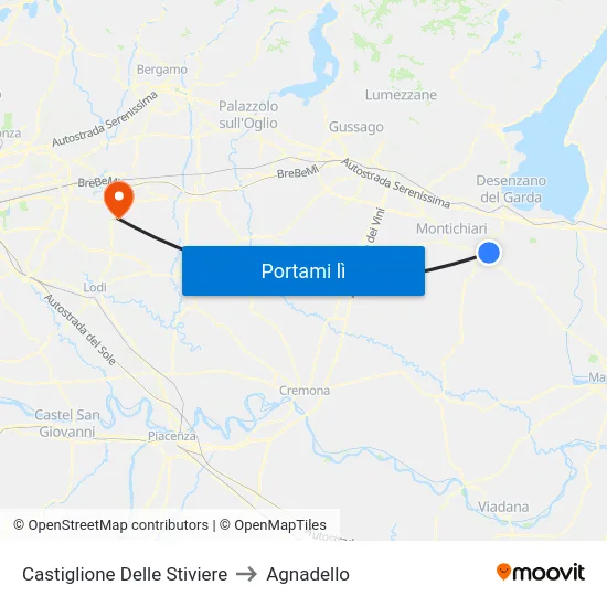 Castiglione Delle Stiviere to Agnadello map