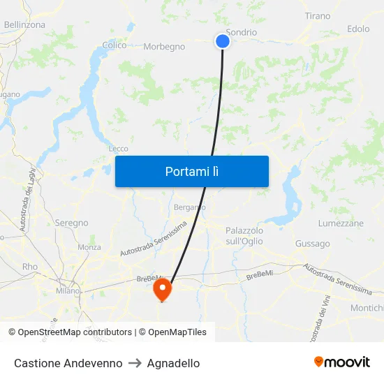 Castione Andevenno to Agnadello map