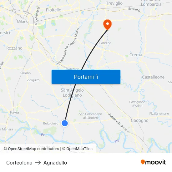 Corteolona to Agnadello map