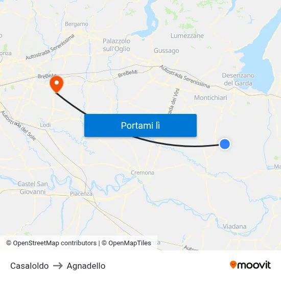 Casaloldo to Agnadello map
